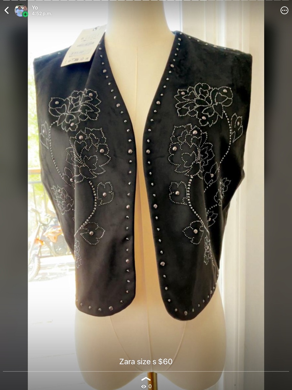 Zara Black Floral Studded Vest